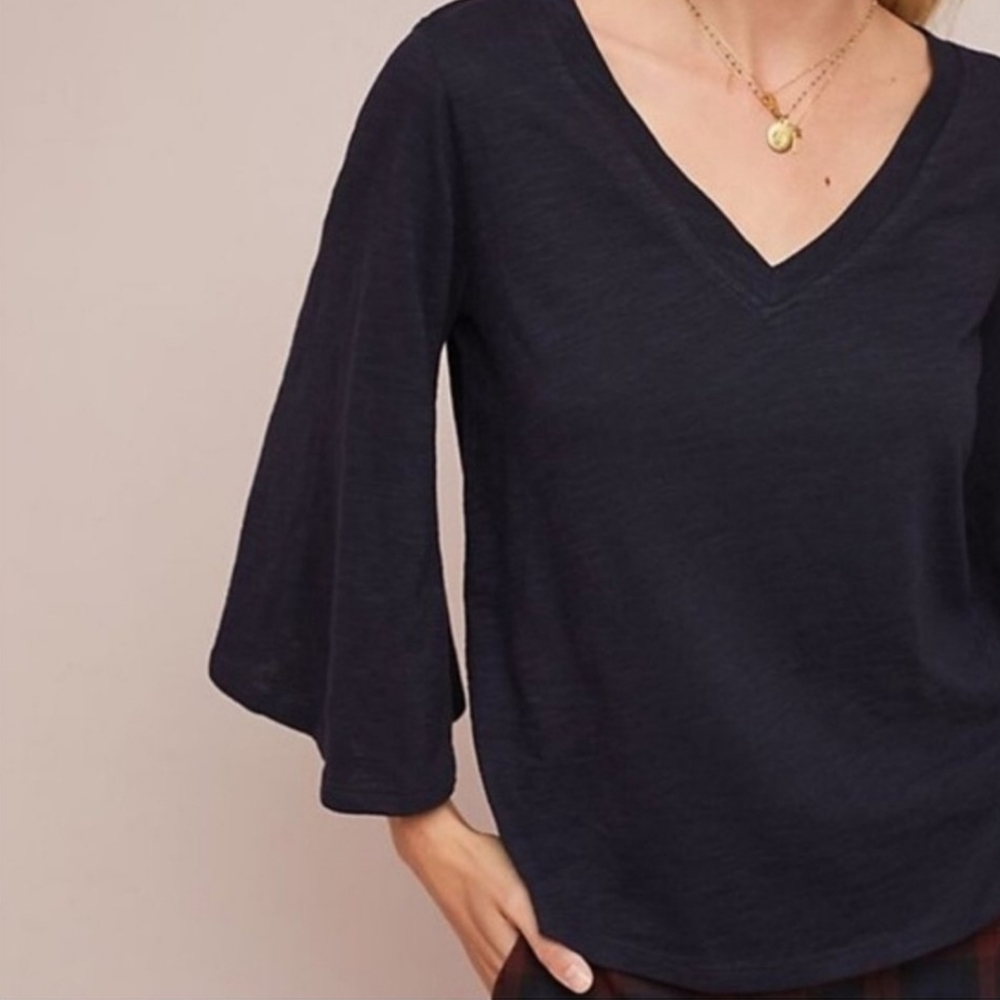 Meadow rue Navy Blue Marquette Anthropologie Boho Flared bell sleeve top XS